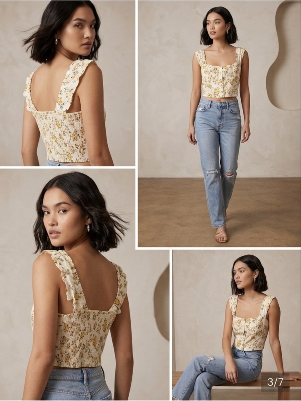 ⚡️NWT Rachel Zoe Cream Floral Crop Top Tank with Yellow Blooms
